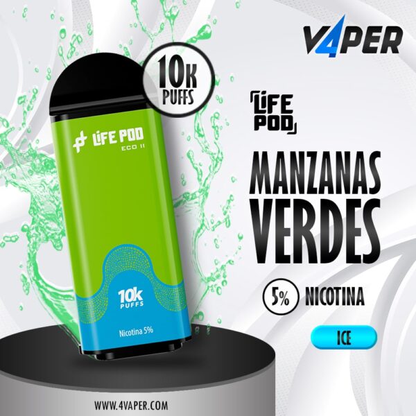 Life Pod Eco II Cartucho Green Apple Ice 5% (10,000 Puffs) - 4vaper.com